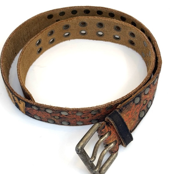 Vintage Y2K Ed Hardy Studded Leather Belt Handmade Logo Print Rare Size Large main image 12